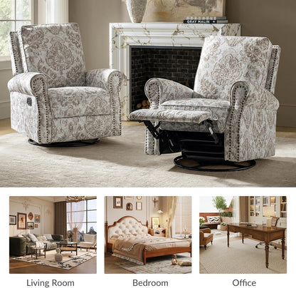 HULALA Home Modern Rocker Recliner, Printed Fabric Swivel Glider with Adjustable Backrest & Footrest, JEACOBEAN