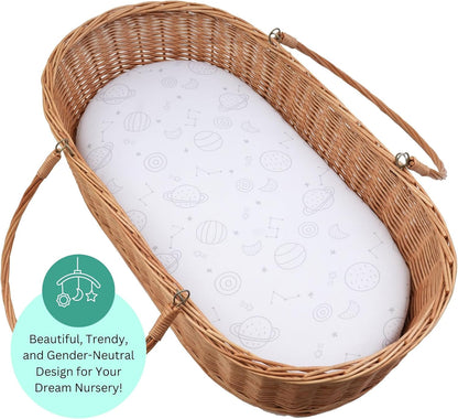 Bassinet Sheets for Papablic, CoZee, Cowiewie, Ezebaby, Nawahev Baby Bassinet Bedside Sleeper by TansyPanda, 3PC, 33x20, Ultra Soft, Breathable Snug Fit, Unisex Boys Girls, Gray White (Space Rockets)