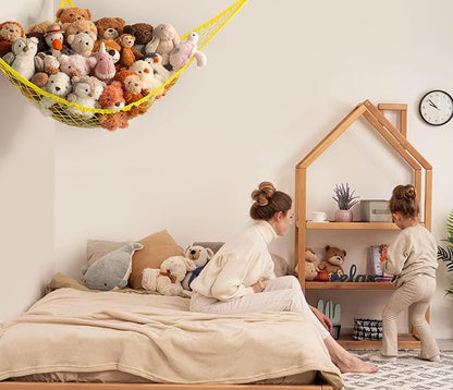 Stuffed Animal Storage Hammock Net Corner - Large Toy Hammock Net for Stuffed Animals Room Decor - Cute Stuff Animal Organizer Holder for Plush Plushie - Kids Baby Nursery Wall Bedroom Home Decor