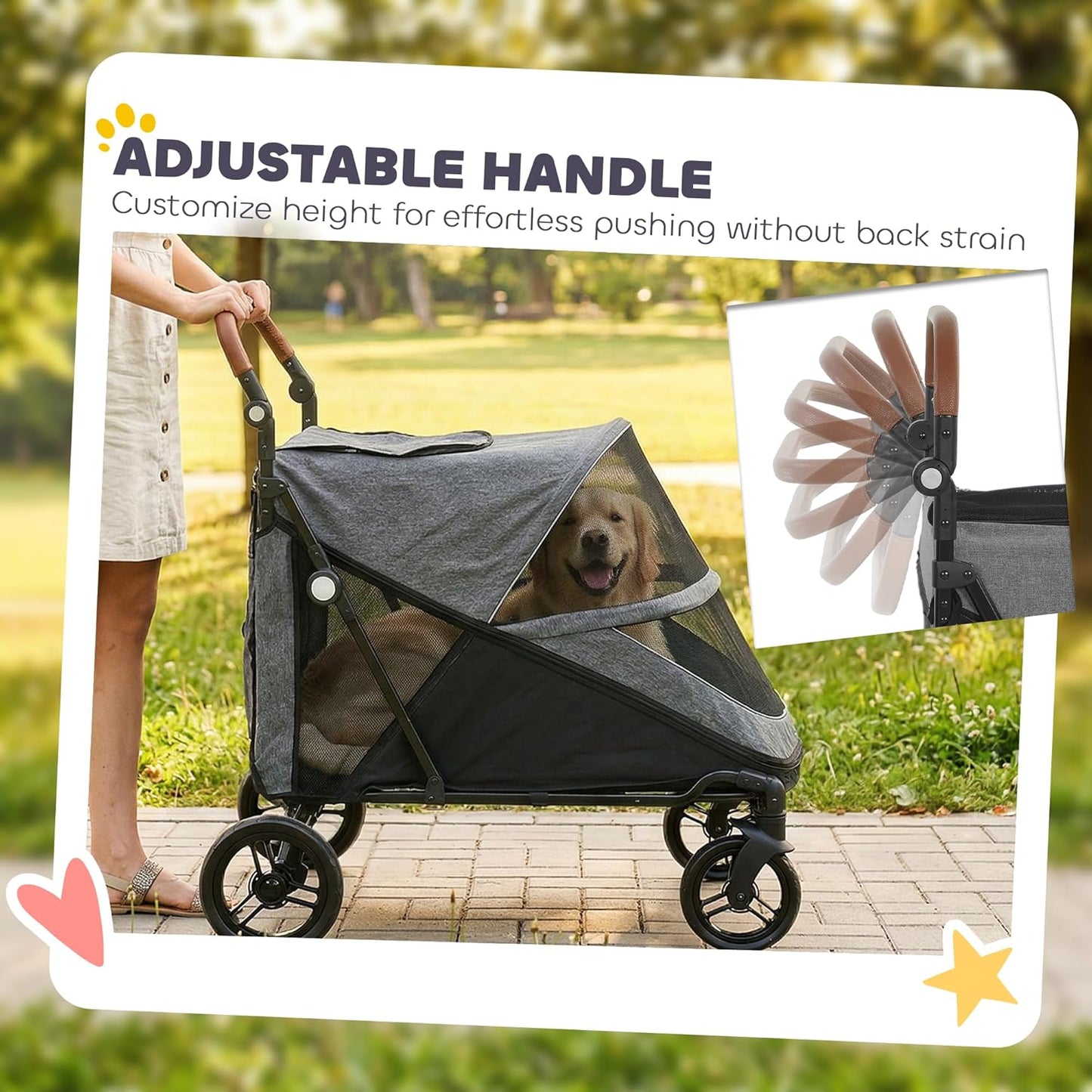 PawHut Dog Stroller for Large Dogs, One-Click Folding 4 Wheel Large Pet Stroller Wagon for Multiple Pets, All Terrain Spring Suspension w/ 8-Position Adjustable Handle, Mesh Window, Up to 66 LBS, Teal