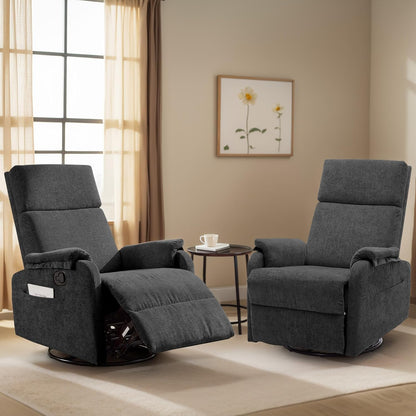 Korser Recliner Chair, Swivel Rocking Recliner Chair for Adults, Glider Rocking Chair, Small Nursery Chair Recliner for Living Room, Reclining Chair with Modern-Designed Armrests, Chenille, Beige