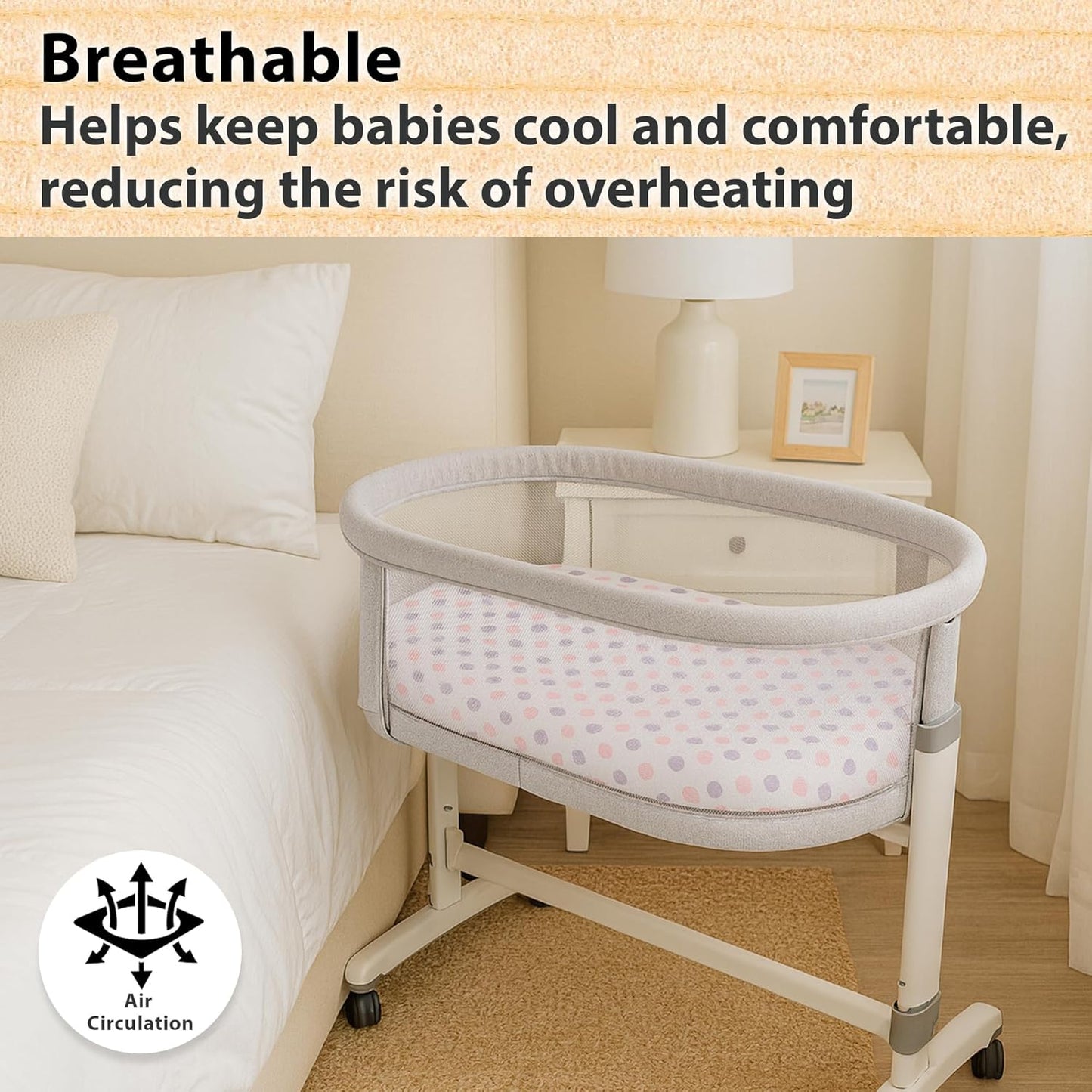 3-Pack Bedside Sleeper Bassinet Sheets | GOTS Certified Organic 100% Muslin Cotton | Ultra Soft & Breathable | 33×20×4” Fitted Sheets | Universal Fit 29–33” x 17–21” Pads