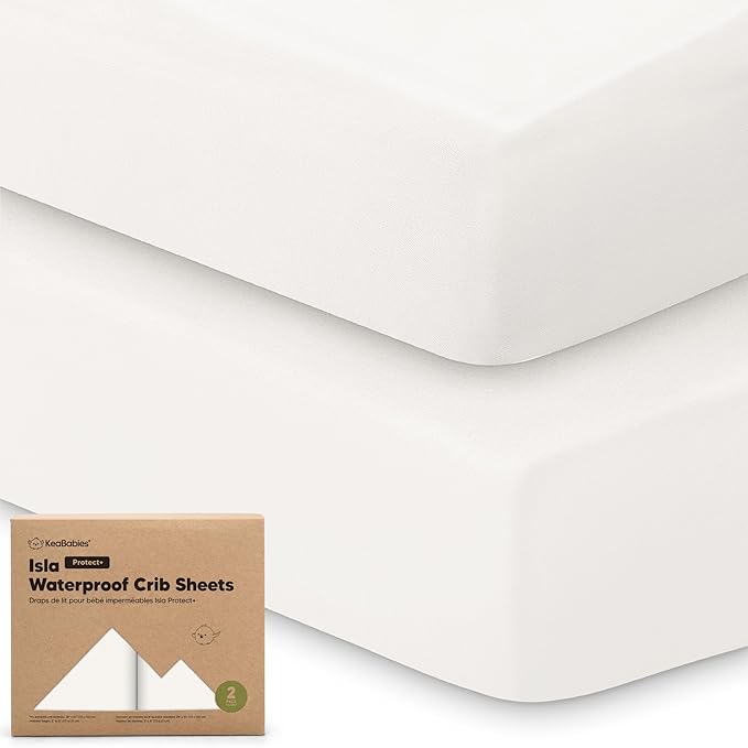 KeaBabies 2-Pack Waterproof Baby Crib Sheets for Boys,Girls -52x28 Viscose Derived from Bamboo Toddler Bed Sheet Neutral,Fitted Crib Mattress Protector Cover for Baby Bedding,Soft & Gentle(Soft White)