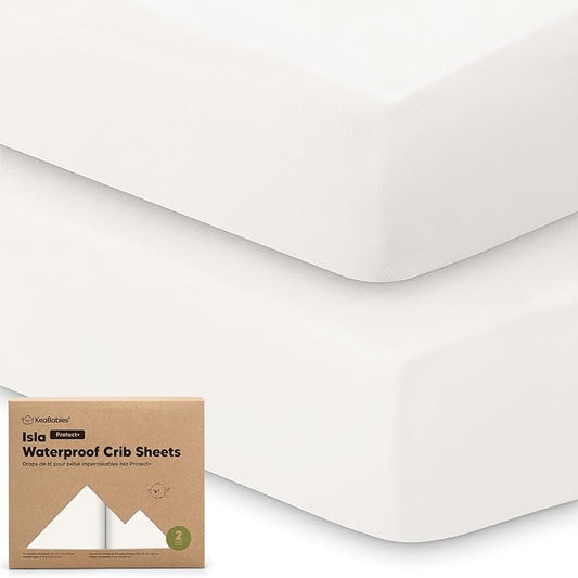 KeaBabies 2-Pack Waterproof Baby Crib Sheets for Boys,Girls -52x28 Viscose Derived from Bamboo Toddler Bed Sheet Neutral,Fitted Crib Mattress Protector Cover for Baby Bedding,Soft & Gentle(Soft White)