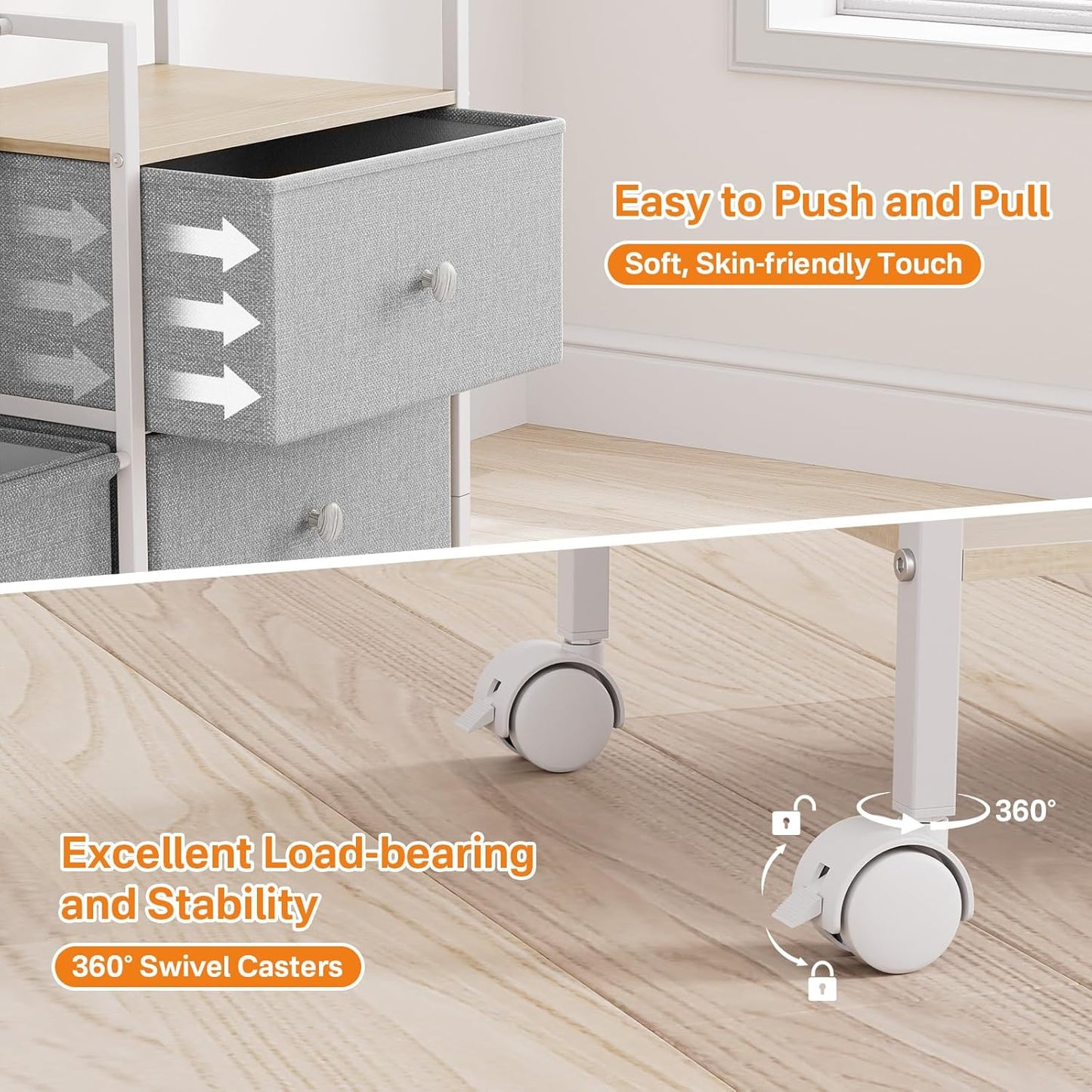 Modanais Baby Diaper Caddy Organizer Cart - 3 Tier Rolling Cart with Dividers and Drawers, Easy To Assemble, Mobile Utility Cart with Wheels for Nursery, Bedroom, Changing Table & Crib