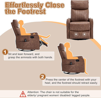 Manual 360° Swivel Rocker Recliner Chair for Adults, Overstuffed Glider Chair for Nursery with Vibration Massage and Heat, Comfy Soft Fabric Glider with Side Pockets for Living Room, Beige