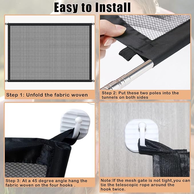 Mesh Dog Gates for Pets, Magic Pet Gate for The House, Portable Puppy Safety Fence Guard for Stairs and Doorways, Easy Install Anywhere, 50" W x 30" H, 8 Hooks