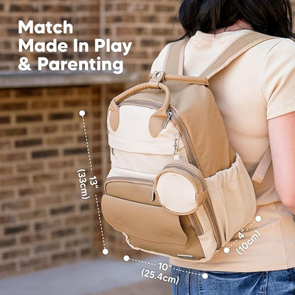 KeaBabies Diaper Bag Backpack - Small Multifunctional Travel Diaper Back Packs, Maternity Baby Changing Bags, 12L Capacity, PU Leather, Waterproof, Unisex, Nappy Changing Pad (Latte, Small)