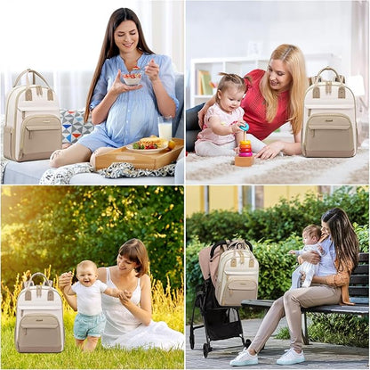LOVEVOOK Diaper Bag Backpack, Baby Bag with Changing Pad, Large Diaper Backpack Boy Girl, Waterproof Baby Registry Bag for Mom Dad with Stroller Buckles, Beige-khaki