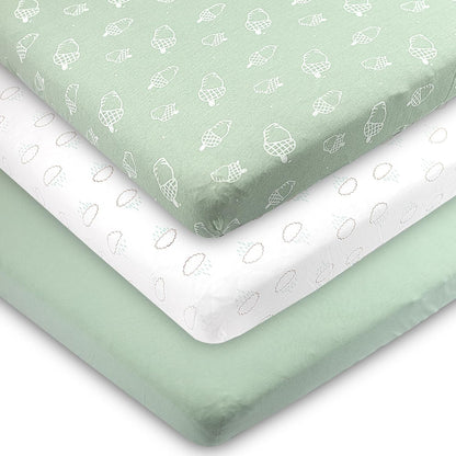 3-Pack Bedside Sleeper Bassinet Sheets | GOTS Certified Organic 100% Muslin Cotton | Ultra Soft & Breathable | 33×20×4” Fitted Sheets | Universal Fit 29–33” x 17–21” Pads