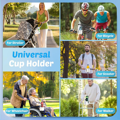 Guiseapue Cup Holder for Walker: Stroller Cup Holder Attachment with Phone Holder, Wheelchair/Stroller Accessories for Rollator, Bike, Scooter, Baby Essentials, First Mother‘s Day Gifts for New Mom