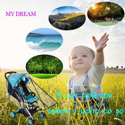 Baby Stroller Rain Cover Umbrella Weather Shield Accessories Universal Size Protect from Rain Wind Snow Dust Water Proof Ventilate Clear Food Grade Materia EVA Plastic Zipper Black (Large)