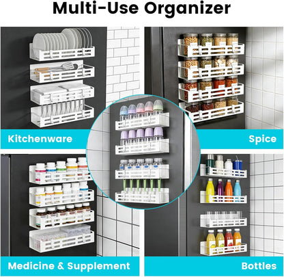 4 Pack Magnetic Baby Bottle Organizer for Refrigerator, Bottle Organizer Rack with 8 Hooks, Storage for Baby Bottles, Pacifiers, and Brushes, Also Suitable Stanley Cup Storage