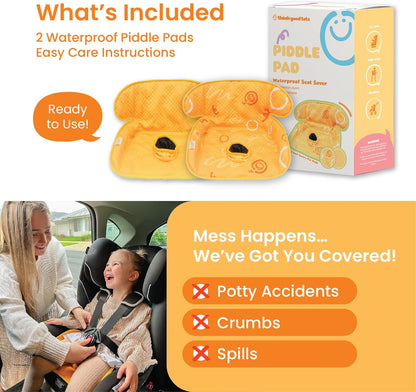 Piddle Pad 2-Pack, Potty Training Car Seat Protector, Toddler Car Seat Cover & Stroller Protector, Machine Washable Waterproof Car Seat, Anti-Slip, Universal Fit (Black)