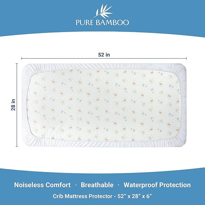 Bamboo Crib Mattress Protector by Pure Bamboo, Waterproof - Breathable, Noiseless Mattress Cover Pad Protects Against Moisture & Stains - Fits 52x28x6 inch Mattress