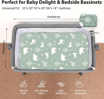 Baby Bedside Bassinet Sheets Girl, 33”x20” Compatible with Baby Delight Dream On Me & Most Rectangle Bedside Sleeper Bassinet Mattress, Super Soft Microfiber Pink Butterfly Flower