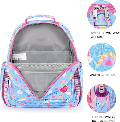 mibasies Kids Backpack for Girls: Girls Backpack 5-8 - Kindergarten Elementary School Bookbag for Girl - Rainbow Blue