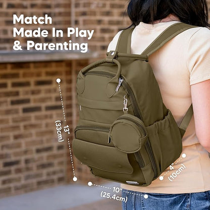 KeaBabies Diaper Bag Backpack - Small Multifunctional Travel Diaper Back Packs, Maternity Baby Changing Bags, 12L Capacity, PU Leather, Waterproof, Unisex, Nappy Changing Pad (Dark Olive, Small)