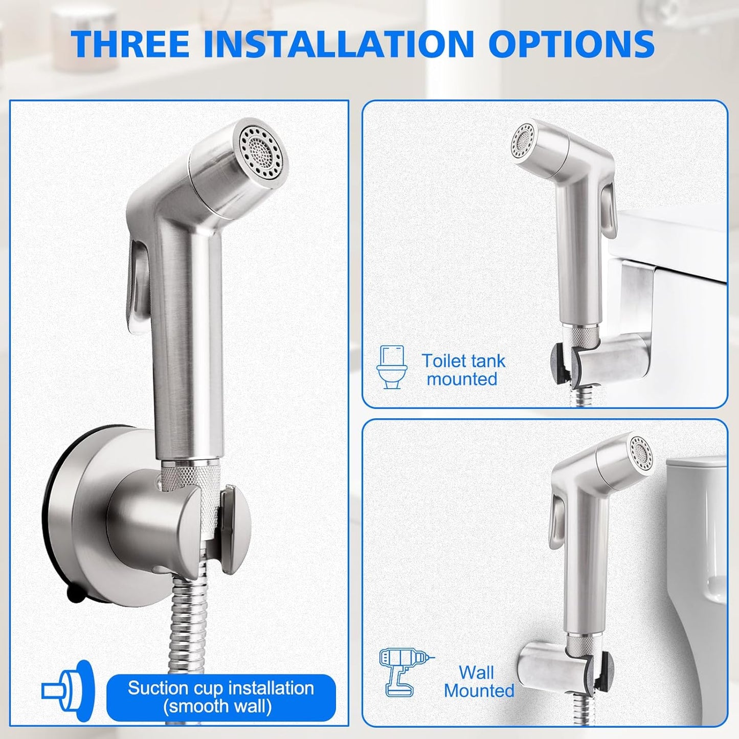 Handheld Bidet Sprayer for Toilet, Muslim Shower Bidet Attachment for Toilet, Cloth Diaper Toilet Sprayer, Jet Spray for Toilet with Bidet Hose for Feminine Wash (Chrome)
