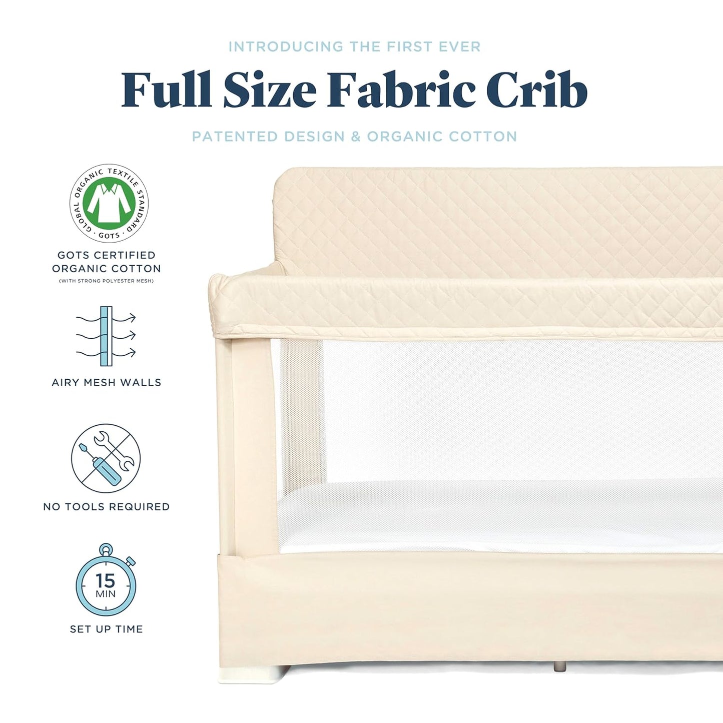 Baby Delight Lunaire Full Size Crib | Breathable Mesh Baby Crib | Tool-Free Assembly Baby Bed | Charcoal Tweed