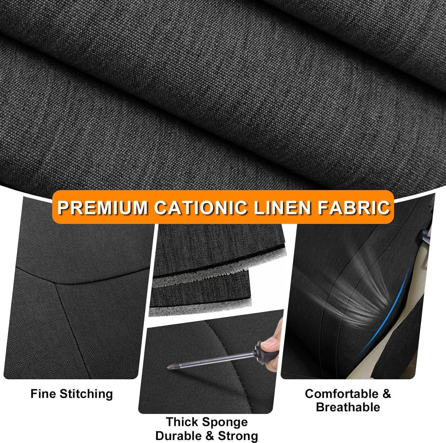 Front Seat Covers Compatible with 2000-2014 BMW 3 Series Convertible 320CI/323CI/325CI/330CI Standard, Heavy Duty Cationic Linen Fabric Seat Protector
