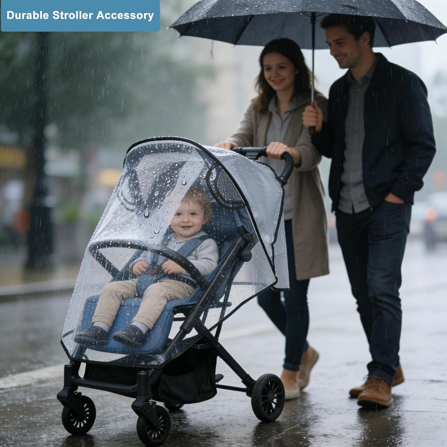 Universal Stroller Rain Cover, Clear Breathable Weather Shield, 4 Seasons (Stander Rain Cover)