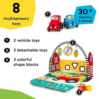 Baby Einstein Busy Barnyard Grow with Me Baby Play Gym - Extra Large Soft Play Mat with 8 Removable Toys Including 30+ Songs & Sounds to Support Motor Skills, Ages 0+ Months