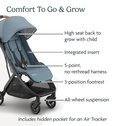 UPPAbaby Minu V3 Travel Stroller | Lightweight + Compact Design | One-Hand Fold + Unfold | from Birth + Overhead Compatible | Evelyn (Meadow Green/Carbon Frame/Chestnut Leather)