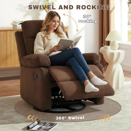 Rocking Recliner Chair,Modern Swivel Glider Recliner Chair,Corduroy Fabric Upholstery Recliner,Manual Reclining Sofa Chair for Living Room,Office,Apartment (Beige)