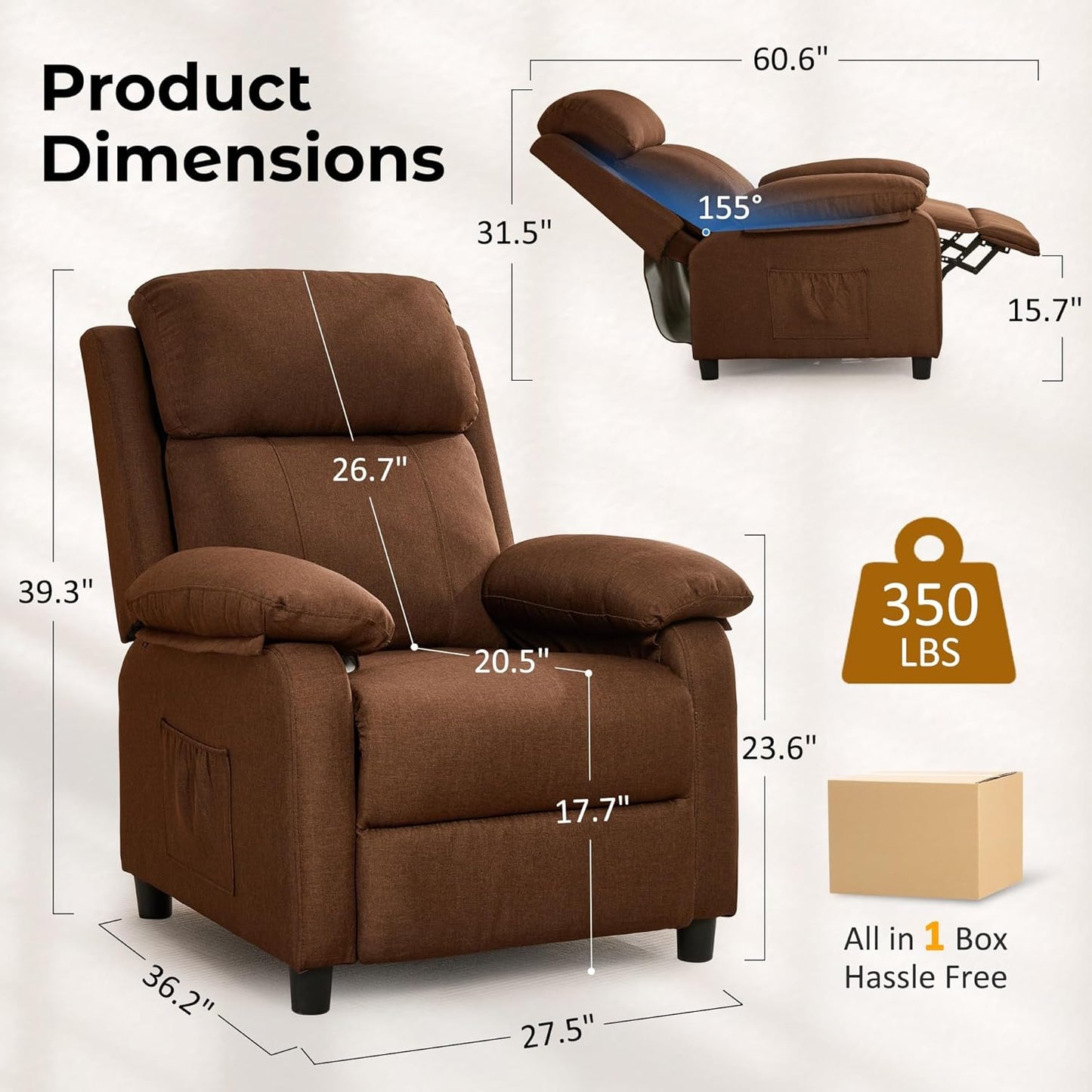 Korser Recliner Chair, 360 Swivel Rocker Chair for Adults, Small Rocking Recliner for Small Spaces, Upholstered Fabric Glider Recliner Nursery