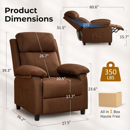 Korser Recliner Chair, 360 Swivel Rocker Chair for Adults, Small Rocking Recliner for Small Spaces, Upholstered Fabric Glider Recliner Nursery