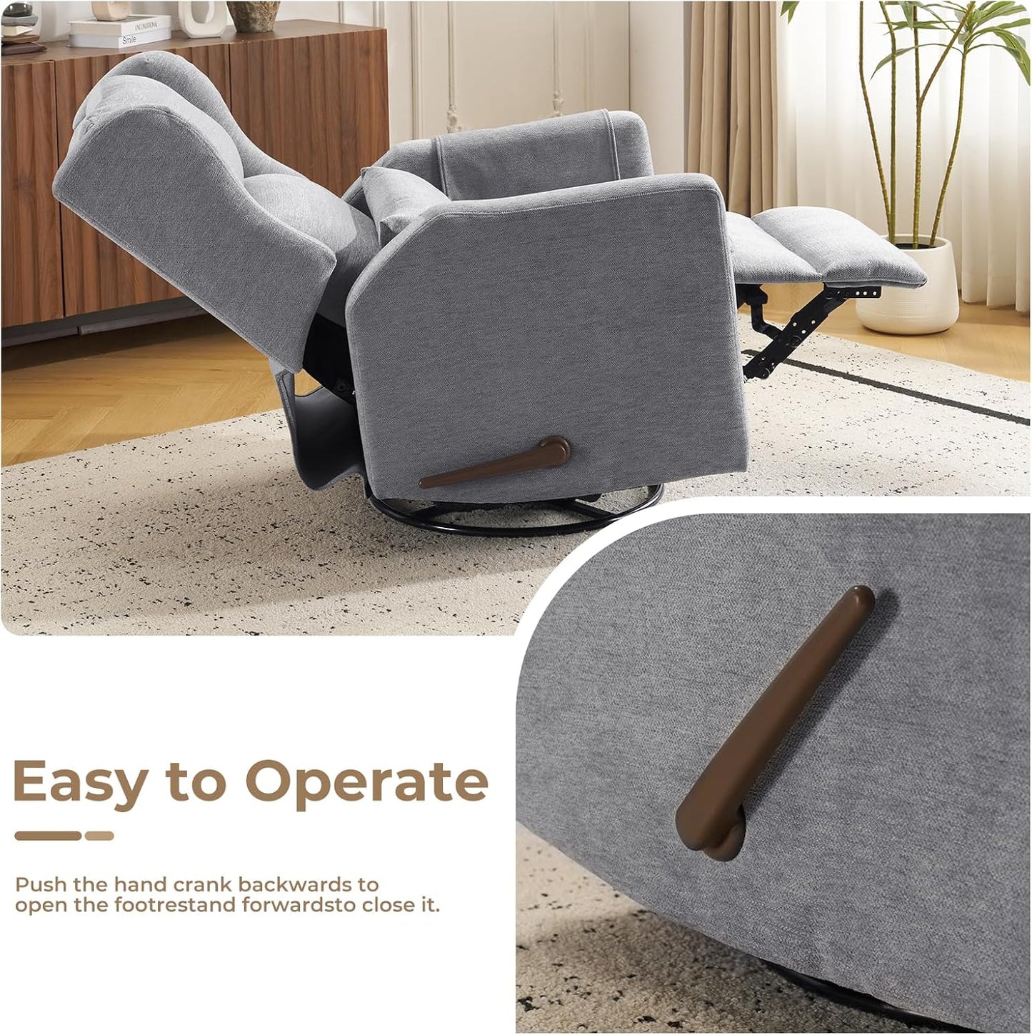 Large Glider Rocker Recliner,Rocking Chair Nursery with Adjustable Headrest,Swivel Rocker Recliner with Lumbar Support,Manual Nursery Rocker Recliner for Living Room& Bedroom,Chenille White