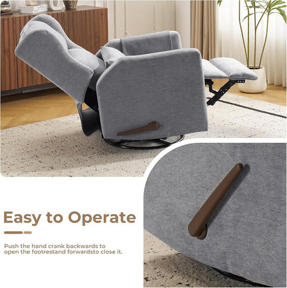 Large Glider Rocker Recliner,Rocking Chair Nursery with Adjustable Headrest,Swivel Rocker Recliner with Lumbar Support,Manual Nursery Rocker Recliner for Living Room& Bedroom,Chenille White