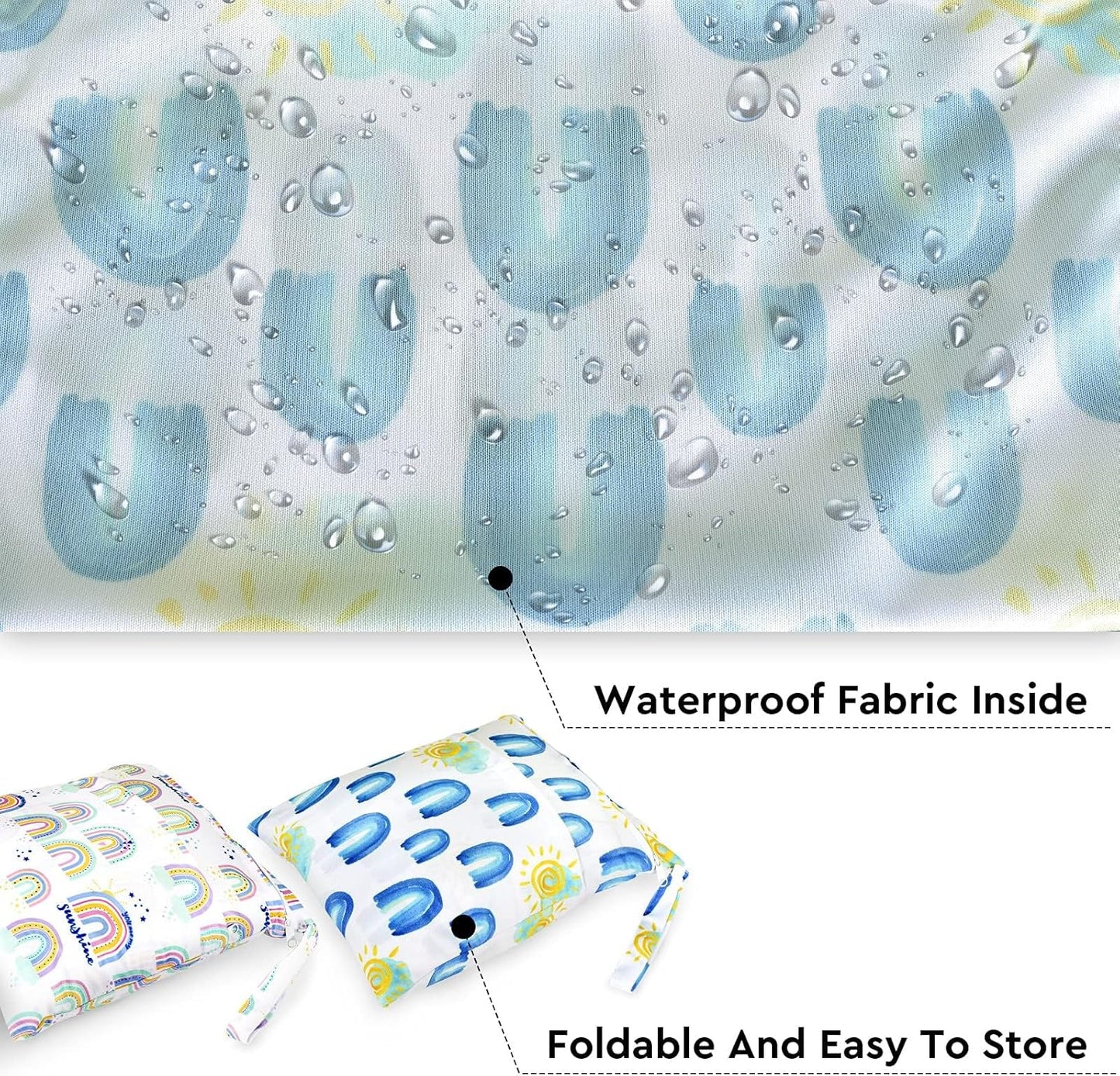 Wet Dry Bags 2-Pack with Cute Dolphin Print - Waterproof Travel Organizer for Swimming Pool Beach Gym Baby Cloth Diapers Swimwear with Dual Zippers