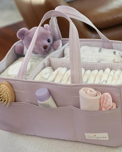 Lily Miles Baby Diaper Caddy Organizer - Large Tote Bag for Newborn essentials Boy or Girl - Baby Shower Basket - Nursery Must Haves - Registry Favorites - Newborn Caddie Car Organizer