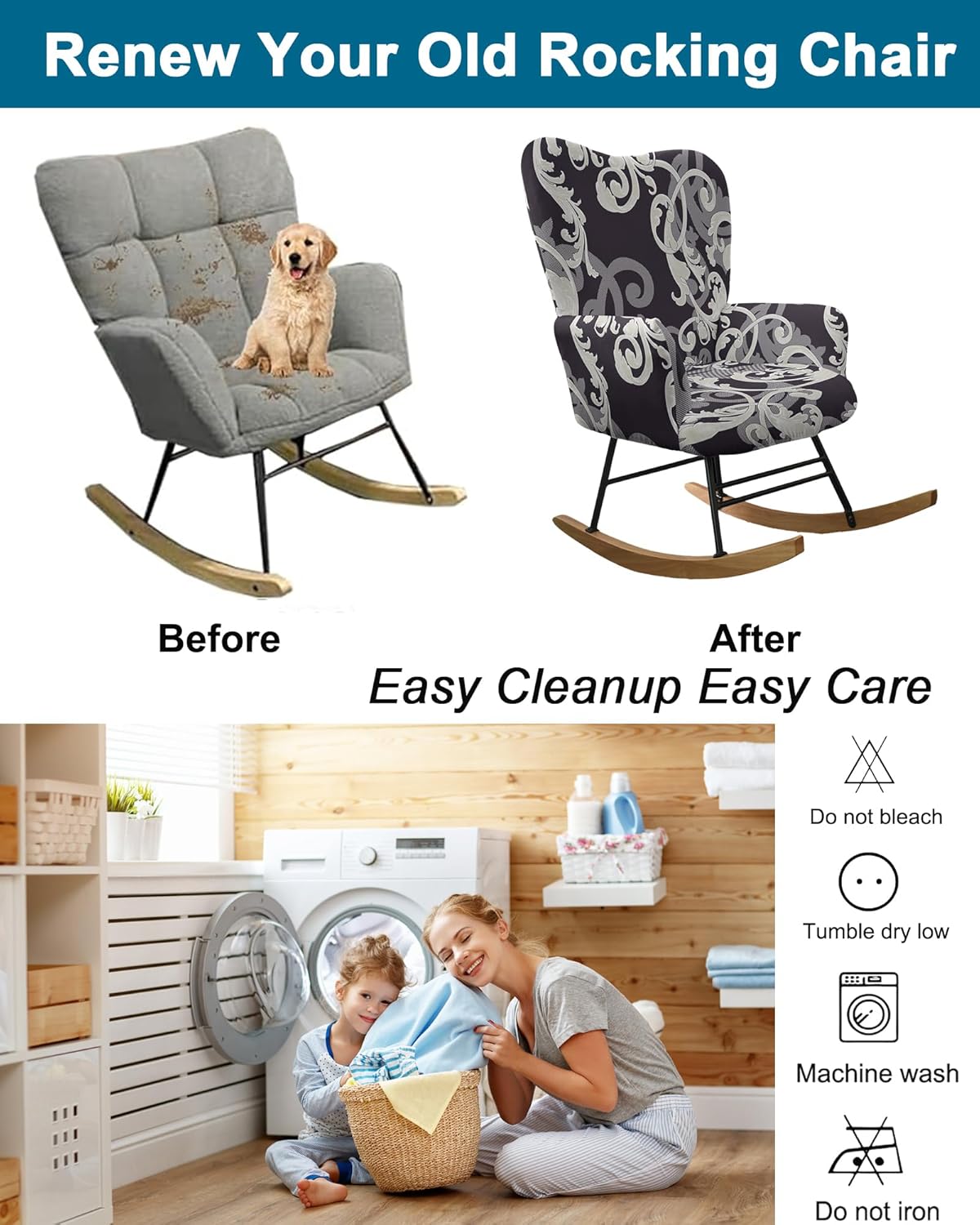 CRFATOP Jacquard 1 PC Nursery Rocking Chair Recliner Covers Upholstered Glider Rocker Banquet Armchair Slipcover Stretch Accent Chairs Furniture Protector for Living Room Bedroom Offices,Green