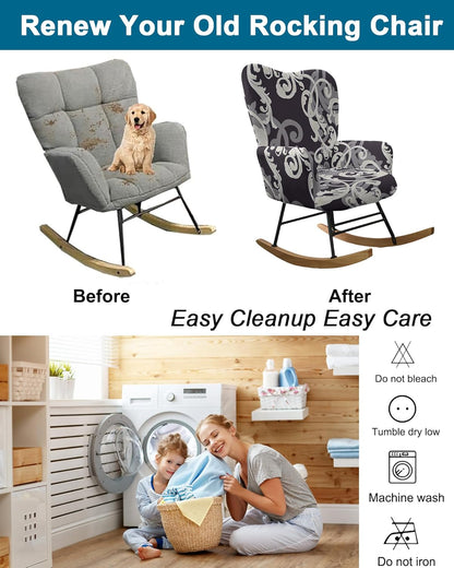 CRFATOP Jacquard 1 PC Nursery Rocking Chair Recliner Covers Upholstered Glider Rocker Banquet Armchair Slipcover Stretch Accent Chairs Furniture Protector for Living Room Bedroom Offices,Green