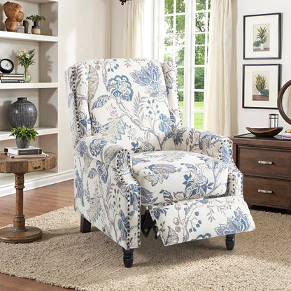 Swivel Rocker Recliner Chair, Manual Nursery Glider Recliner, Floral Fabric Wingback Accent Chair with Adjustable Backrest & Footrest for Small Spaces Living Room Bedroom (Plants Floral, Set of 1)