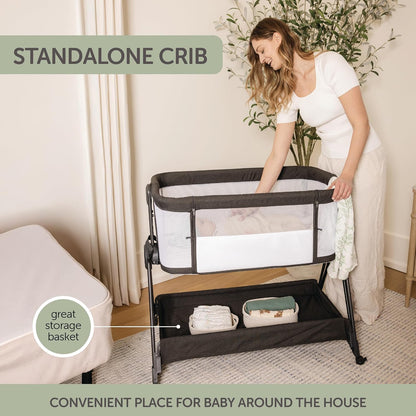 KOOLABABY Baby Bedside Sleeper - Bassinet & Bedside Crib with Height Adjustment & Wheels - Can Be Placed Next to Bed - Attaches to Parents Bed - Easy to Fold & Carry Bassinet for Girls (Pink)