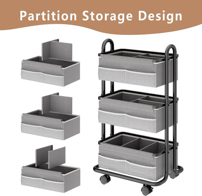 3-Tier Baby Diaper Caddy Organizer Cart, Mobile Nursery Storage Carts with Wheels, 3 Dividers & 6 Mesh Pockets Durable Metal Utility Cart for Nursery, Bedroom, Bathroom, Baby Essentials Organization