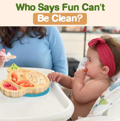 Bamboo Plates for Kids - Baby & Toddler Plates with Suction for Feeding & Weaning, Eco-Friendly Bear Design Promotes Self-Feeding, Ideal for Busy Moms & Dads, Sturdy & BPA-Free (Pink)