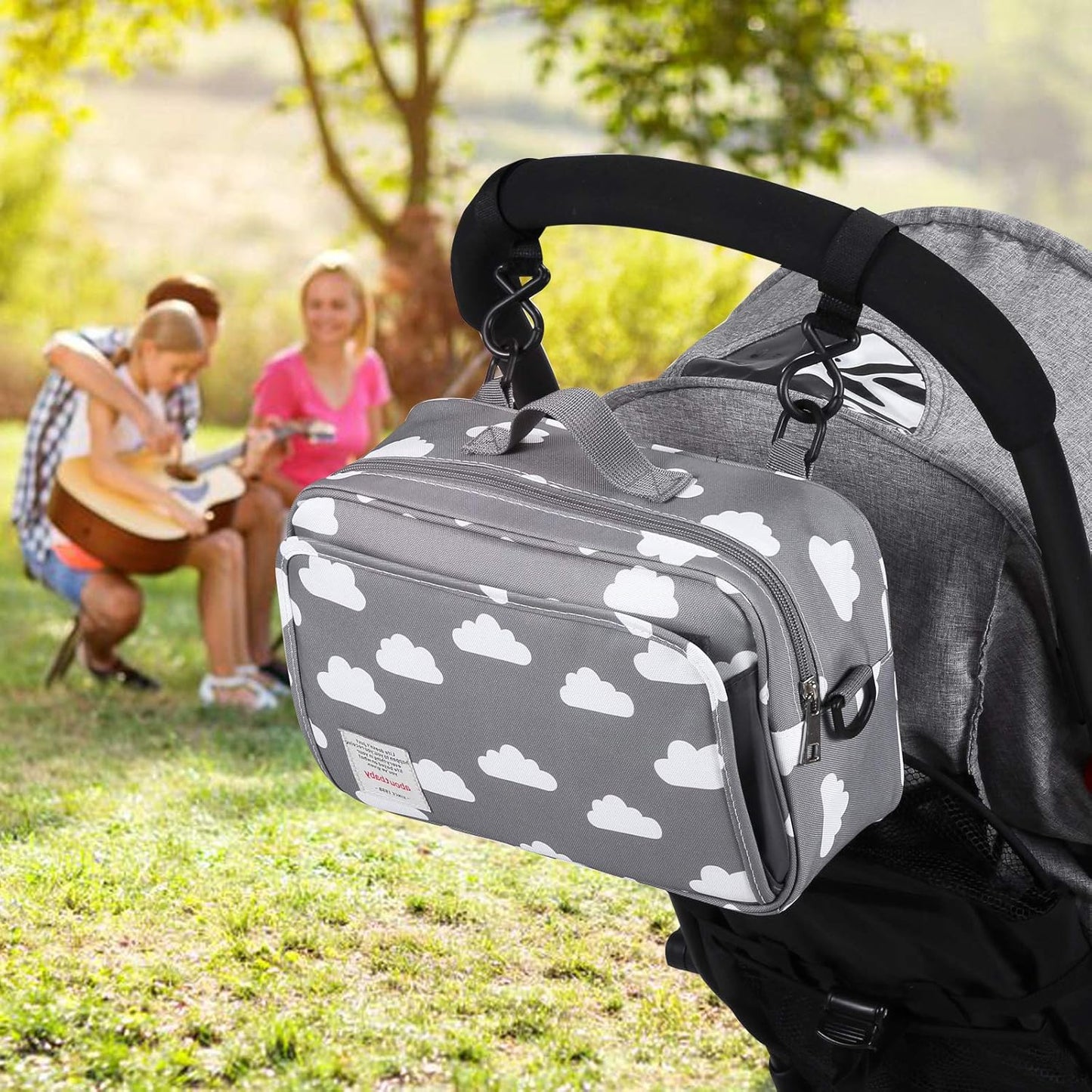 GOGOSO Baby Stroller Organizer Bag with Insulated Pocket, Universal Fit Most Strollers, Space for Diapers, Wipes & Toys, Flowers