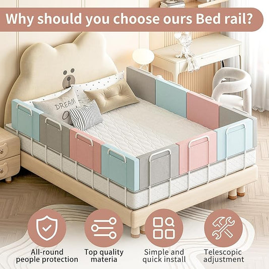 Bed Rail Bumpers for Toddlers, Foam Padded Bed Barrier for Kids Safety, Bed Side Guard Rails for Old Dogs, Bunk, Twin, Queen & King, Full Size Beds (Pink, 1Pack)