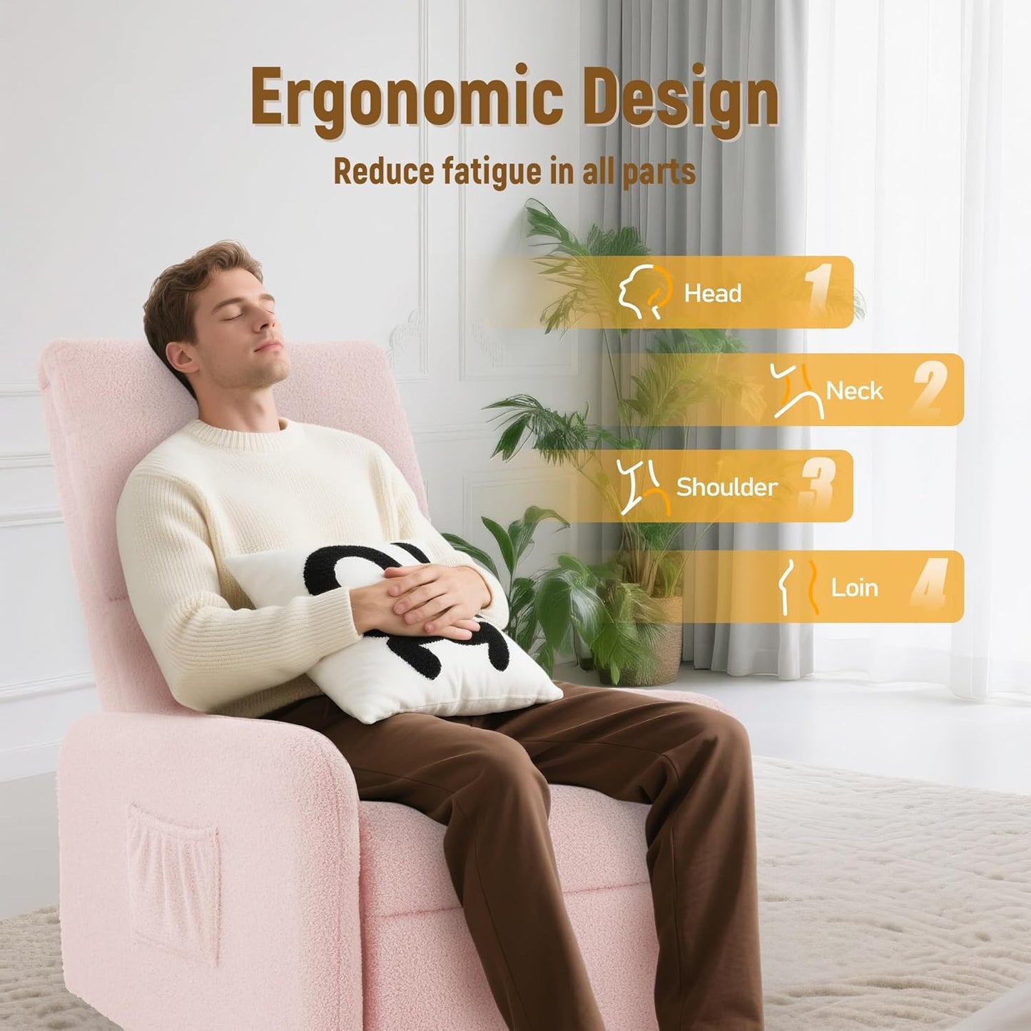 Korser 360° Rocking Chair, Nursery Rocker Chair with Side Pockets, Glider Nursing Chair with Steel Structure Base, Small Chair for Small Spaces, Sherpa Swivel Accent Chairs for Living Room, Nursing