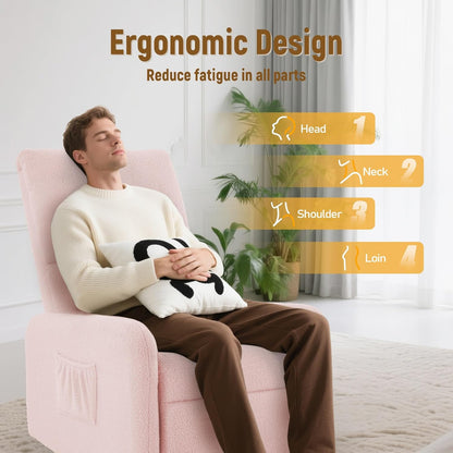 Korser 360° Rocking Chair, Nursery Rocker Chair with Side Pockets, Glider Nursing Chair with Steel Structure Base, Small Chair for Small Spaces, Sherpa Swivel Accent Chairs for Living Room, Nursing