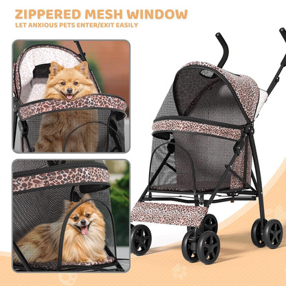 Magshion Compact Pet Stroller for Small-Medium Dogs/Cats up to 22lbs, 4-Wheel Lightweight Umbrella Shaped Portable Puppy Travel Jogger with Breathable Mesh, Cup Holder & Rear Storage, Black