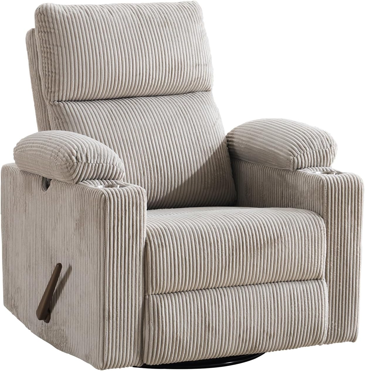 Rocking Chair Nursery with Adjustable Armrest for Breastfeeding, Glider Recliner Nursery Chair with Massage and Heat, Power Swivel Rocker Recliner with Adjustable Headrest, Corduroy, Beige