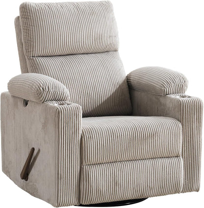 Rocking Chair Nursery with Adjustable Armrest for Breastfeeding, Glider Recliner Nursery Chair with Massage and Heat, Power Swivel Rocker Recliner with Adjustable Headrest, Corduroy, Beige