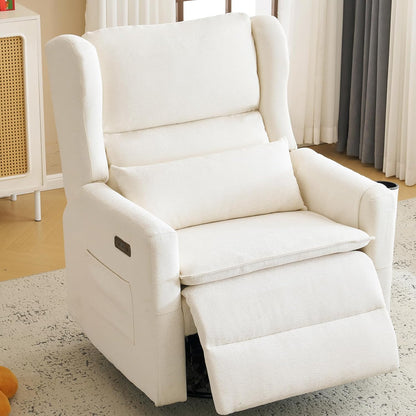 Large Glider Rocker Recliner,Rocking Chair Nursery with Adjustable Headrest,Swivel Rocker Recliner with Lumbar Support,Manual Nursery Rocker Recliner for Living Room& Bedroom,Chenille White