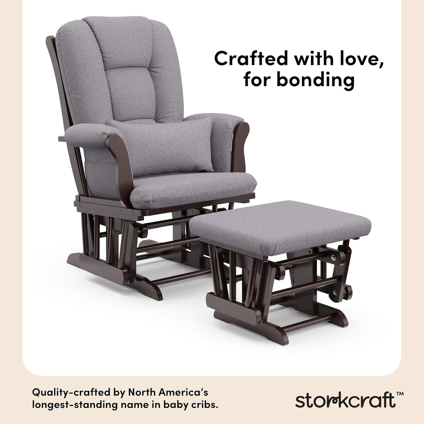 Storkcraft Tuscany Glider with Ottoman (Black/Gray) — GREENGUARD Gold Certified, Bonus Lumbar Cushion Included, Solid Wood Base, Smooth Motion, Award-Winning Nursery Rocking Chair, Glider and Ottoman
